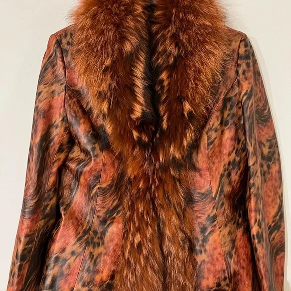 CACHE Leather Jacket with Real Fur Size 6 Very Rare - Picture 3 of 15